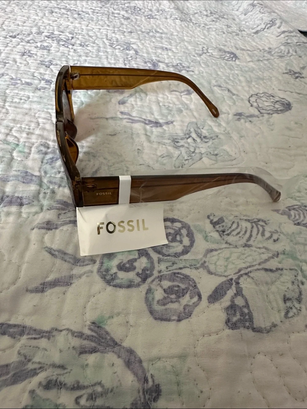 Fossil Amber Brown Rectangular Sunglasses
